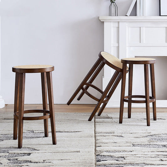 Modern Solid Wood Bar Stool Backless Rattan Bar Stool for Living Room