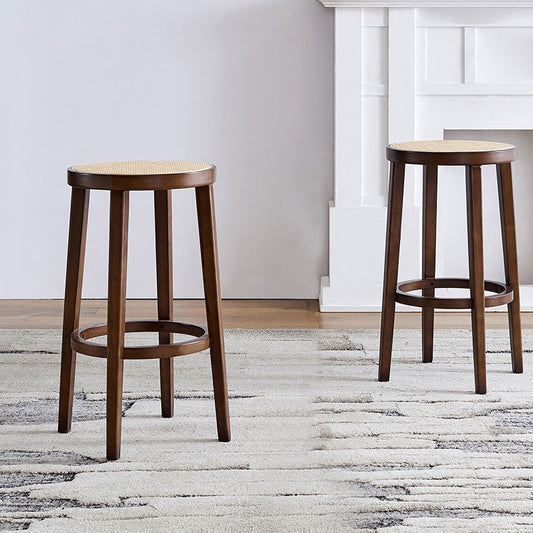 Modern Solid Wood Bar Stool Backless Rattan Bar Stool for Living Room