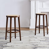 Modern Solid Wood Bar Stool Backless Rattan Bar Stool for Living Room