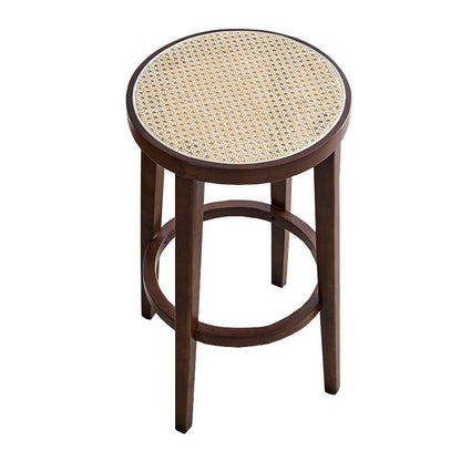 Modern Solid Wood Bar Stool Backless Rattan Bar Stool for Living Room