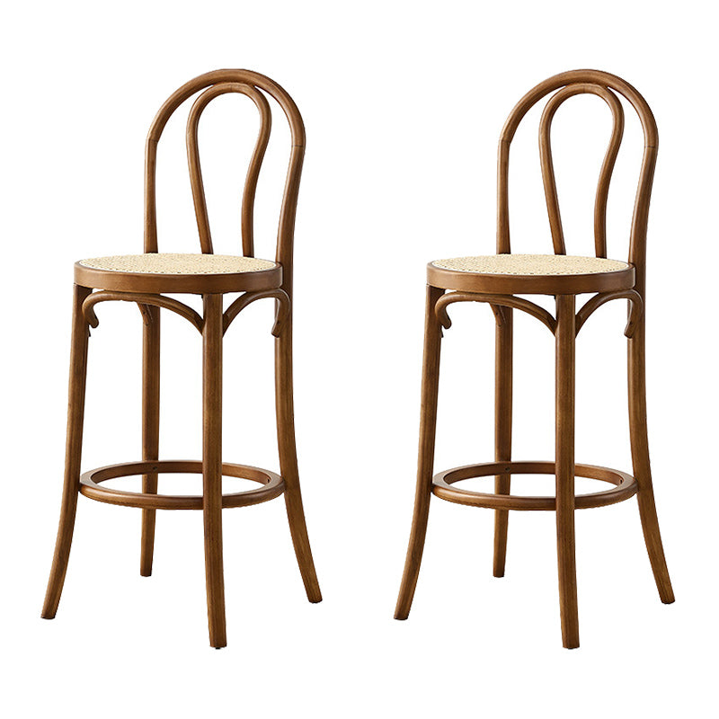 Contemporary Wood Bar Stool Armless Round Rattan Seat for Living Room Walnut 2 Piece Set Clearhalo 'Bar Furniture' 'Bar Stools' 'bar_stools' 'furn' 'furn_bar_stools' 'Furniture' 'Kitchen & Dining Furniture' 6472569