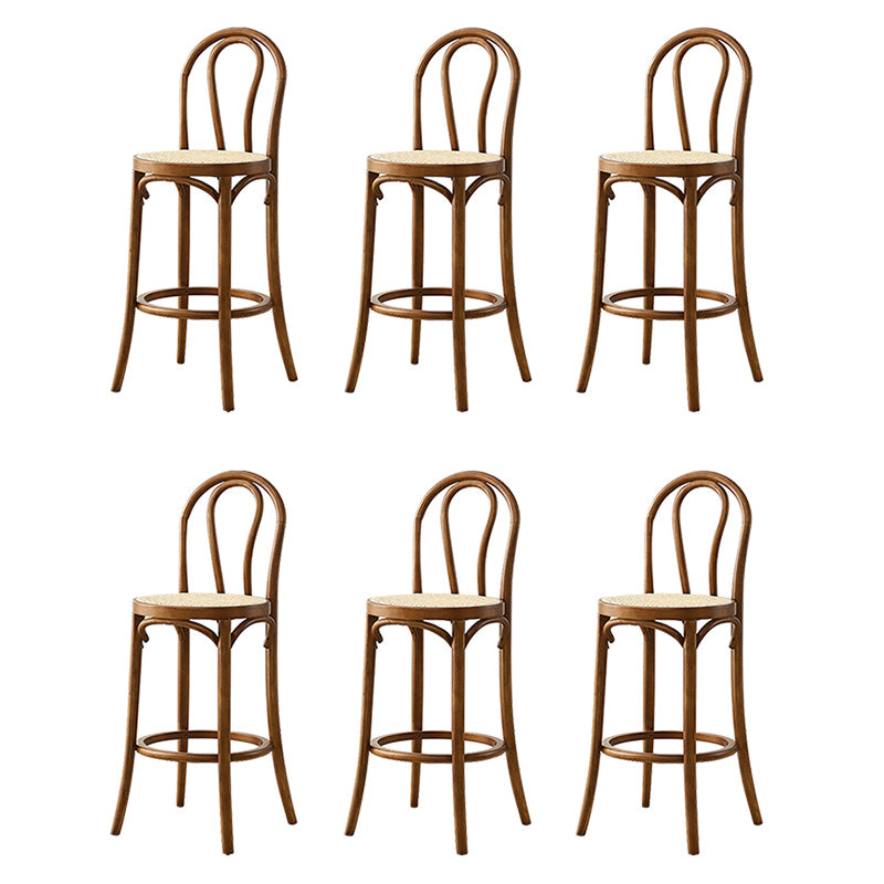 Contemporary Wood Bar Stool Armless Round Rattan Seat for Living Room Walnut 6 Piece Set Clearhalo 'Bar Furniture' 'Bar Stools' 'bar_stools' 'furn' 'furn_bar_stools' 'Furniture' 'Kitchen & Dining Furniture' 6472571