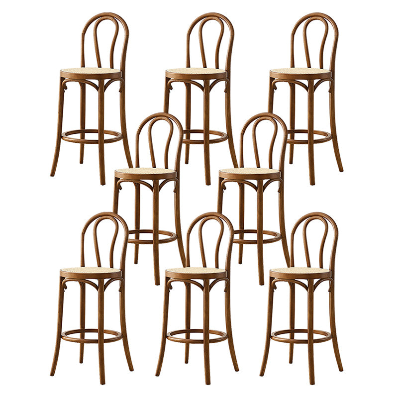 Contemporary Wood Bar Stool Armless Round Rattan Seat for Living Room Walnut 8 Piece Set Clearhalo 'Bar Furniture' 'Bar Stools' 'bar_stools' 'furn' 'furn_bar_stools' 'Furniture' 'Kitchen & Dining Furniture' 6472572