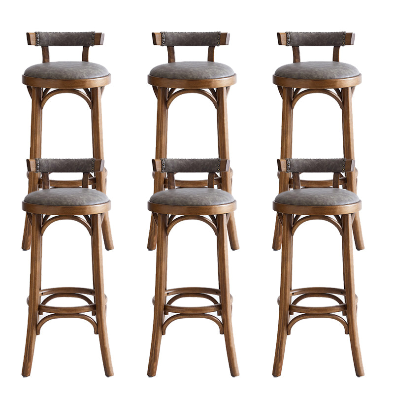 Industrial Upholstered Round Stool Low Back Wood Barstool for Living Room