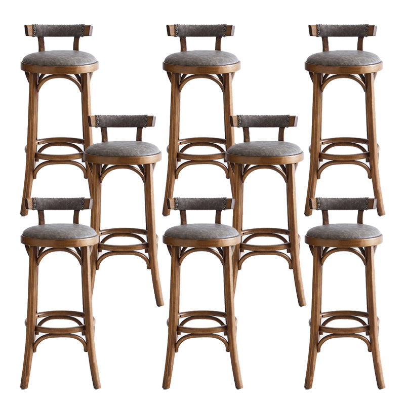 Industrial Upholstered Round Stool Low Back Wood Barstool for Living Room