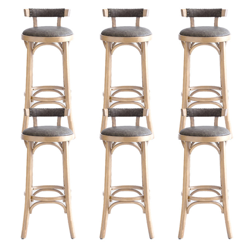 Industrial Upholstered Round Stool Low Back Wood Barstool for Living Room