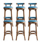 Industrial Upholstered Round Stool Low Back Wood Barstool for Living Room