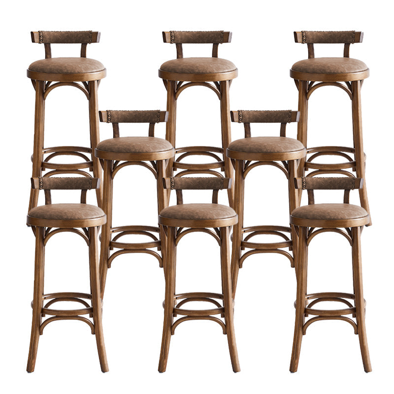 Industrial Upholstered Round Stool Low Back Wood Barstool for Living Room
