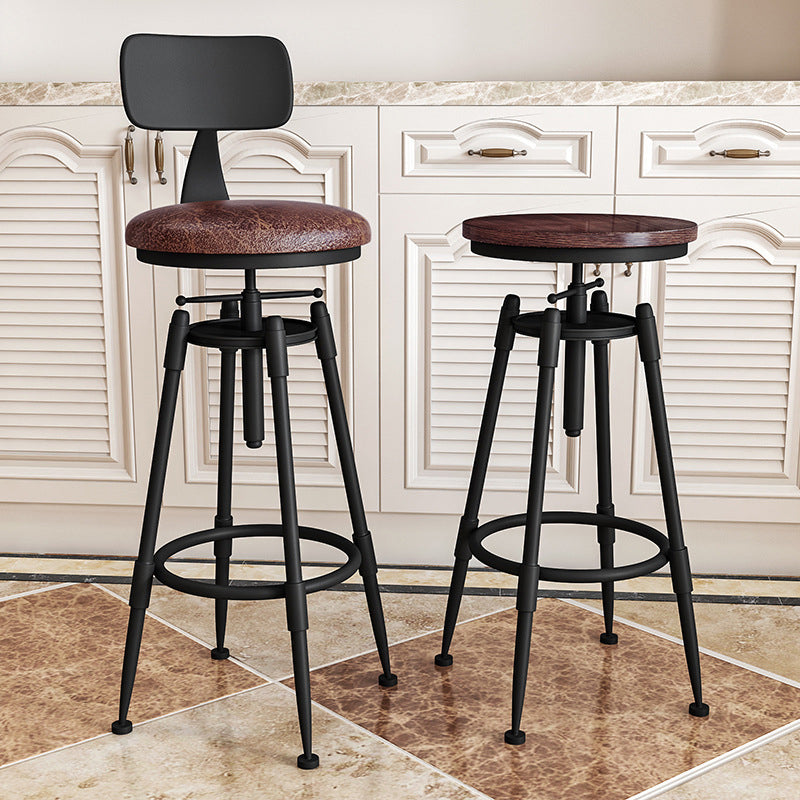 Metal Adjustable Height Bar Stool Armless Round Upholstered Bar Stool Clearhalo 'Bar Furniture' 'Bar Stools' 'bar_stools' 'furn' 'furn_bar_stools' 'Furniture' 'Kitchen & Dining Furniture' 6472721