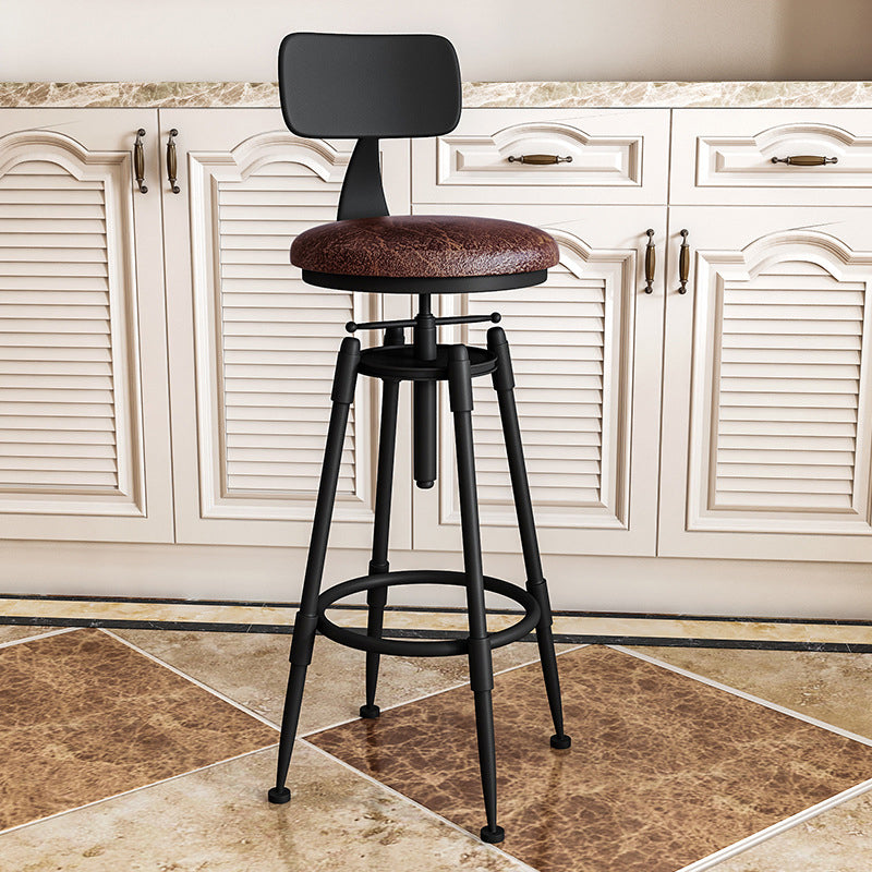 Metal Adjustable Height Bar Stool Armless Round Upholstered Bar Stool Leather 1 Piece Low Back Clearhalo 'Bar Furniture' 'Bar Stools' 'bar_stools' 'furn' 'furn_bar_stools' 'Furniture' 'Kitchen & Dining Furniture' 6472727