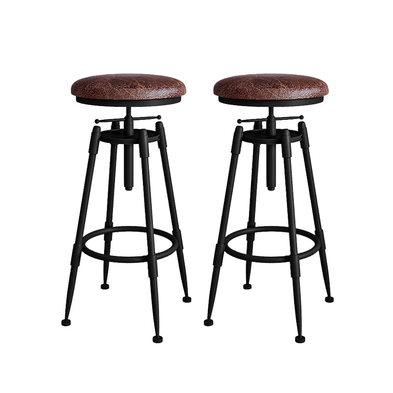 Metal Adjustable Height Bar Stool Armless Round Upholstered Bar Stool Leather 2 Piece Set Backless Clearhalo 'Bar Furniture' 'Bar Stools' 'bar_stools' 'furn' 'furn_bar_stools' 'Furniture' 'Kitchen & Dining Furniture' 6472738