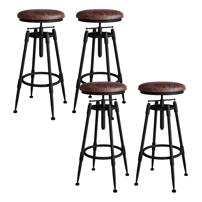 Metal Adjustable Height Bar Stool Armless Round Upholstered Bar Stool Leather 4 Piece Set Backless Clearhalo 'Bar Furniture' 'Bar Stools' 'bar_stools' 'furn' 'furn_bar_stools' 'Furniture' 'Kitchen & Dining Furniture' 6472739