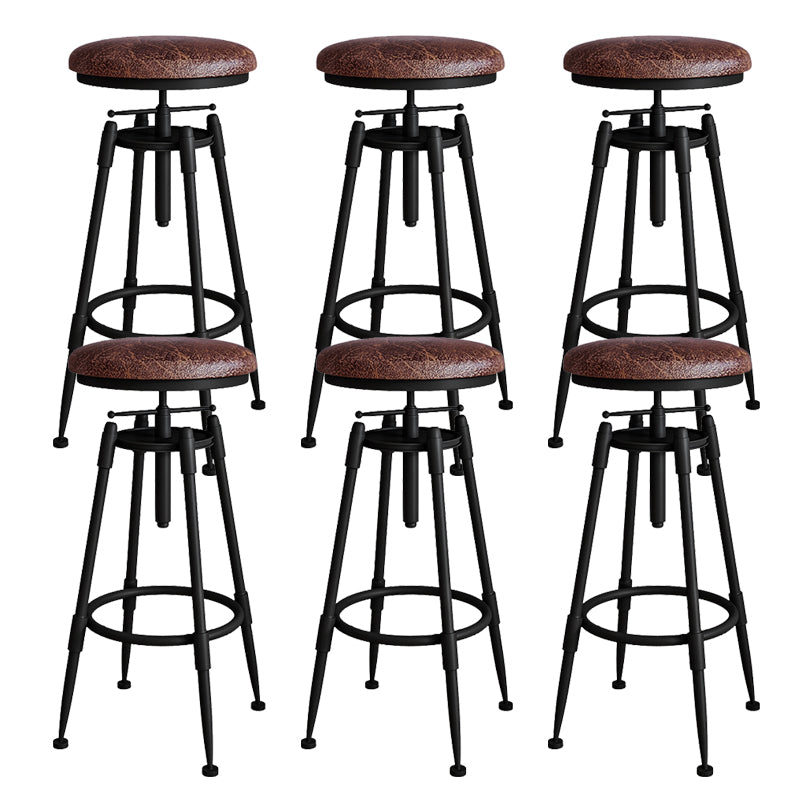 Metal Adjustable Height Bar Stool Armless Round Upholstered Bar Stool Leather 6 Piece Set Backless Clearhalo 'Bar Furniture' 'Bar Stools' 'bar_stools' 'furn' 'furn_bar_stools' 'Furniture' 'Kitchen & Dining Furniture' 6472740