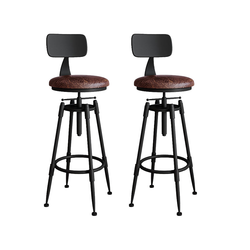 Metal Adjustable Height Bar Stool Armless Round Upholstered Bar Stool Leather 2 Piece Set Low Back Clearhalo 'Bar Furniture' 'Bar Stools' 'bar_stools' 'furn' 'furn_bar_stools' 'Furniture' 'Kitchen & Dining Furniture' 6472742