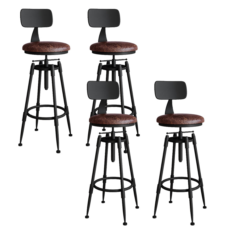 Metal Adjustable Height Bar Stool Armless Round Upholstered Bar Stool Leather 4 Piece Set Low Back Clearhalo 'Bar Furniture' 'Bar Stools' 'bar_stools' 'furn' 'furn_bar_stools' 'Furniture' 'Kitchen & Dining Furniture' 6472743