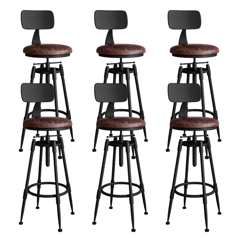 Metal Adjustable Height Bar Stool Armless Round Upholstered Bar Stool Leather 6 Piece Set Low Back Clearhalo 'Bar Furniture' 'Bar Stools' 'bar_stools' 'furn' 'furn_bar_stools' 'Furniture' 'Kitchen & Dining Furniture' 6472744