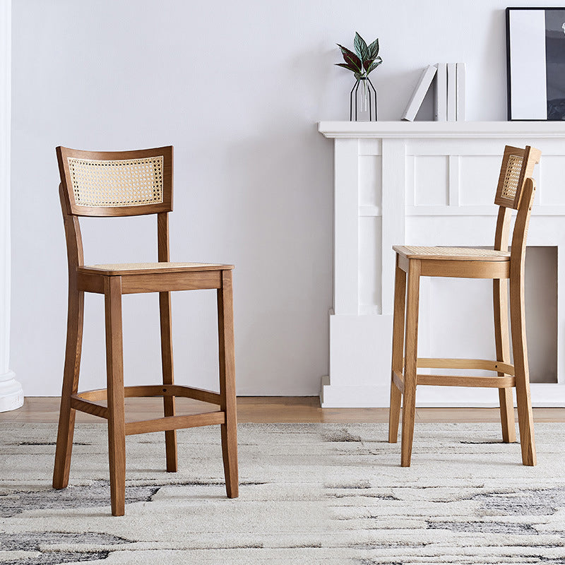 Taburete de bar de madera maciza para sala de estar, taburete de bar contemporáneo de ratán