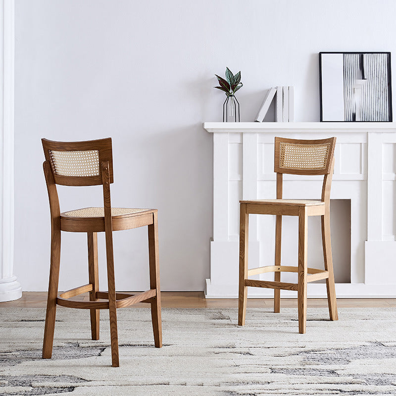 Taburete de bar de madera maciza para sala de estar, taburete de bar contemporáneo de ratán