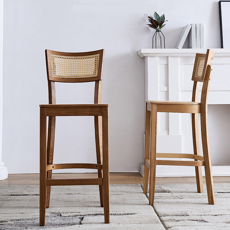 Taburete de bar de madera maciza para sala de estar, taburete de bar contemporáneo de ratán