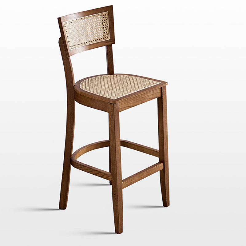 Taburete de bar de madera maciza para sala de estar, taburete de bar contemporáneo de ratán