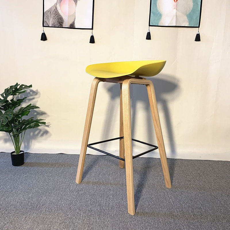 Scandinavian Bucket Armless Stool Plastic Bar Stool with Wood Legs Clearhalo 'Bar Furniture' 'Bar Stools' 'bar_stools' 'furn' 'furn_bar_stools' 'Furniture' 'Kitchen & Dining Furniture' 6472903