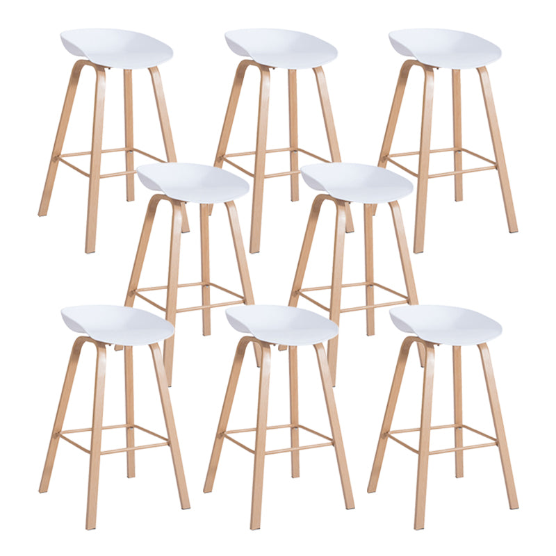 Scandinavian Bucket Armless Stool Plastic Bar Stool with Wood Legs White 8 Piece Set Clearhalo 'Bar Furniture' 'Bar Stools' 'bar_stools' 'furn' 'furn_bar_stools' 'Furniture' 'Kitchen & Dining Furniture' 6472907