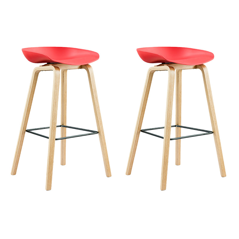 Scandinavian Bucket Armless Stool Plastic Bar Stool with Wood Legs Red 2 Piece Set Clearhalo 'Bar Furniture' 'Bar Stools' 'bar_stools' 'furn' 'furn_bar_stools' 'Furniture' 'Kitchen & Dining Furniture' 6472909