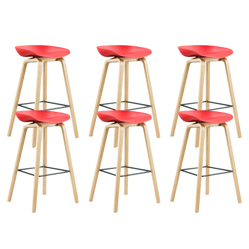 Scandinavian Bucket Armless Stool Plastic Bar Stool with Wood Legs Red 6 Piece Set Clearhalo 'Bar Furniture' 'Bar Stools' 'bar_stools' 'furn' 'furn_bar_stools' 'Furniture' 'Kitchen & Dining Furniture' 6472912