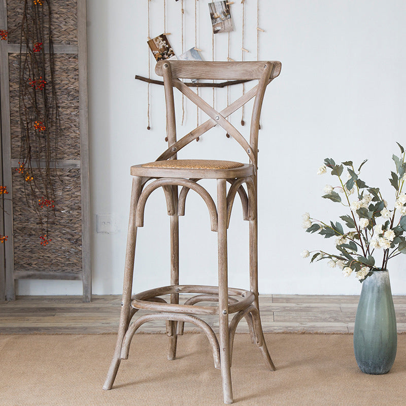 Oak Solid Wood and Rattan Bar Stool Modern Armless Indoor Bar Stool Grey 1 Piece Clearhalo 'Bar Furniture' 'Bar Stools' 'bar_stools' 'furn' 'furn_bar_stools' 'Furniture' 'Kitchen & Dining Furniture' 6472961