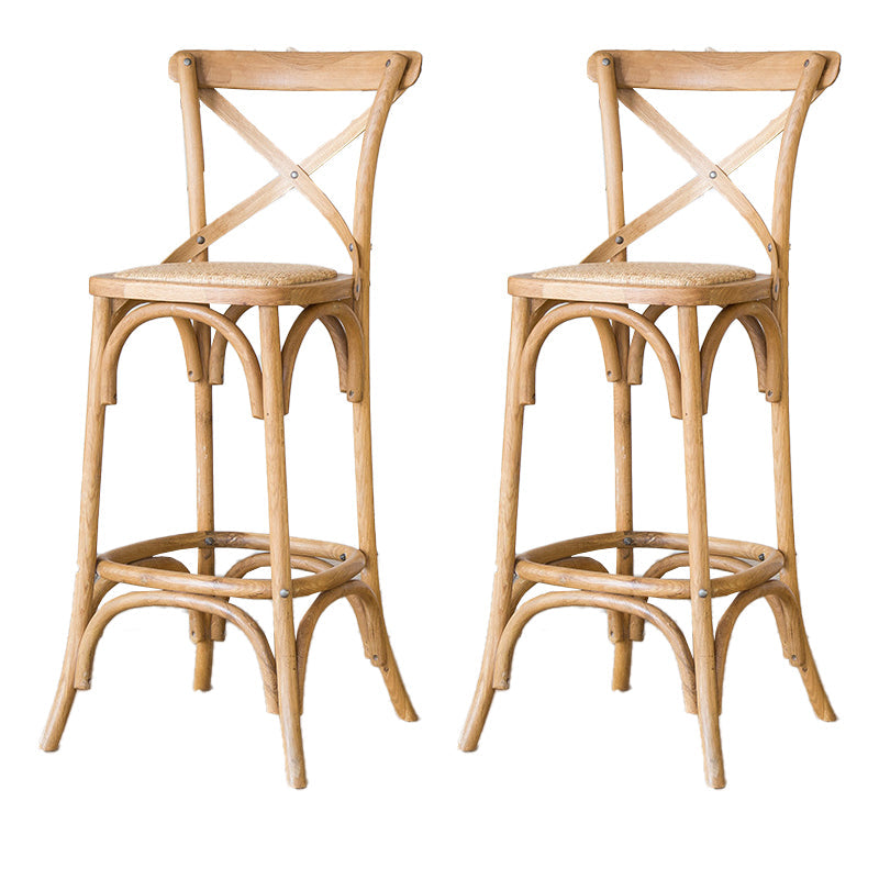Oak Solid Wood and Rattan Bar Stool Modern Armless Indoor Bar Stool Wood 2 Piece Set Clearhalo 'Bar Furniture' 'Bar Stools' 'bar_stools' 'furn' 'furn_bar_stools' 'Furniture' 'Kitchen & Dining Furniture' 6472967