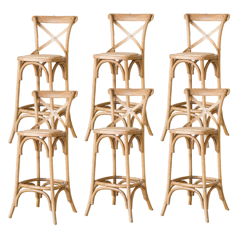 Oak Solid Wood and Rattan Bar Stool Modern Armless Indoor Bar Stool Wood 6 Piece Set Clearhalo 'Bar Furniture' 'Bar Stools' 'bar_stools' 'furn' 'furn_bar_stools' 'Furniture' 'Kitchen & Dining Furniture' 6472971