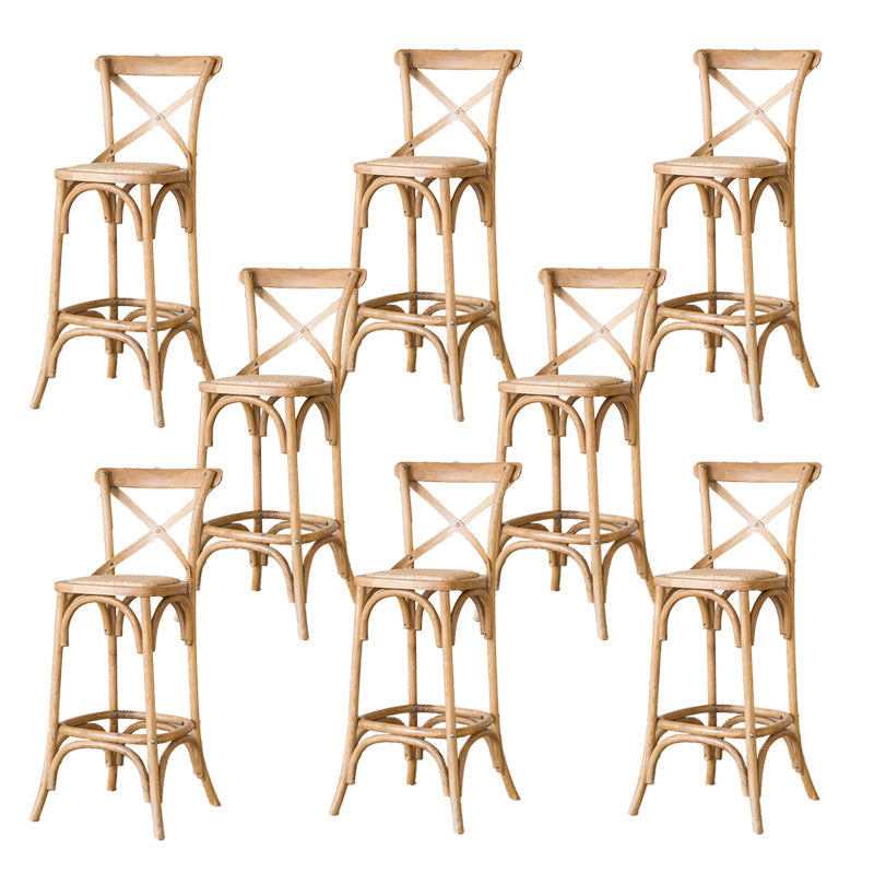 Oak Solid Wood and Rattan Bar Stool Modern Armless Indoor Bar Stool Wood 8 Piece Set Clearhalo 'Bar Furniture' 'Bar Stools' 'bar_stools' 'furn' 'furn_bar_stools' 'Furniture' 'Kitchen & Dining Furniture' 6472973