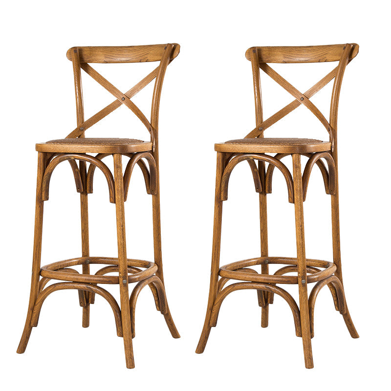 Oak Solid Wood and Rattan Bar Stool Modern Armless Indoor Bar Stool Brown 2 Piece Set Clearhalo 'Bar Furniture' 'Bar Stools' 'bar_stools' 'furn' 'furn_bar_stools' 'Furniture' 'Kitchen & Dining Furniture' 6472975