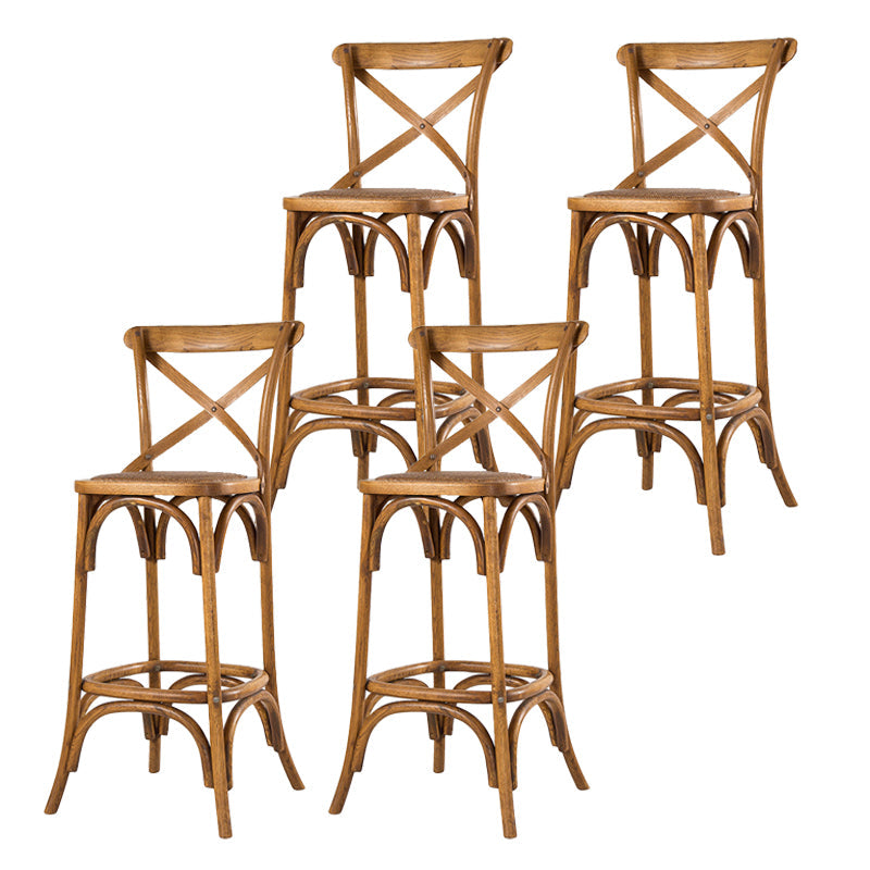 Oak Solid Wood and Rattan Bar Stool Modern Armless Indoor Bar Stool Brown 4 Piece Set Clearhalo 'Bar Furniture' 'Bar Stools' 'bar_stools' 'furn' 'furn_bar_stools' 'Furniture' 'Kitchen & Dining Furniture' 6472977