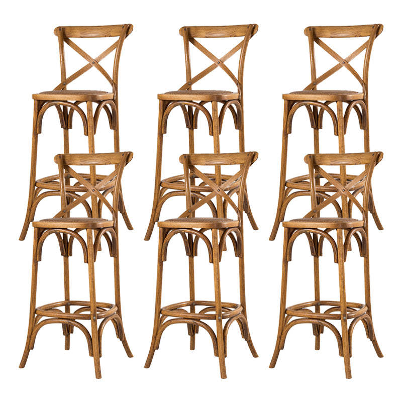Oak Solid Wood and Rattan Bar Stool Modern Armless Indoor Bar Stool Brown 6 Piece Set Clearhalo 'Bar Furniture' 'Bar Stools' 'bar_stools' 'furn' 'furn_bar_stools' 'Furniture' 'Kitchen & Dining Furniture' 6472978