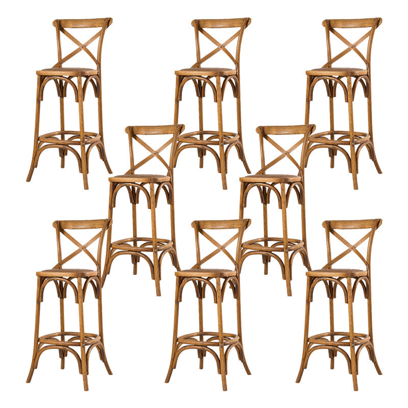 Oak Solid Wood and Rattan Bar Stool Modern Armless Indoor Bar Stool Brown 8 Piece Set Clearhalo 'Bar Furniture' 'Bar Stools' 'bar_stools' 'furn' 'furn_bar_stools' 'Furniture' 'Kitchen & Dining Furniture' 6472979