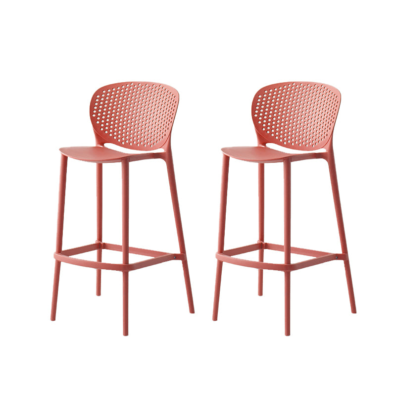 Industrial Stackable Armless Bar Stool Plastic Low Back Bar Stool Red 2 Piece Set Clearhalo 'Bar Furniture' 'Bar Stools' 'bar_stools' 'furn' 'furn_bar_stools' 'Furniture' 'Kitchen & Dining Furniture' 6473109