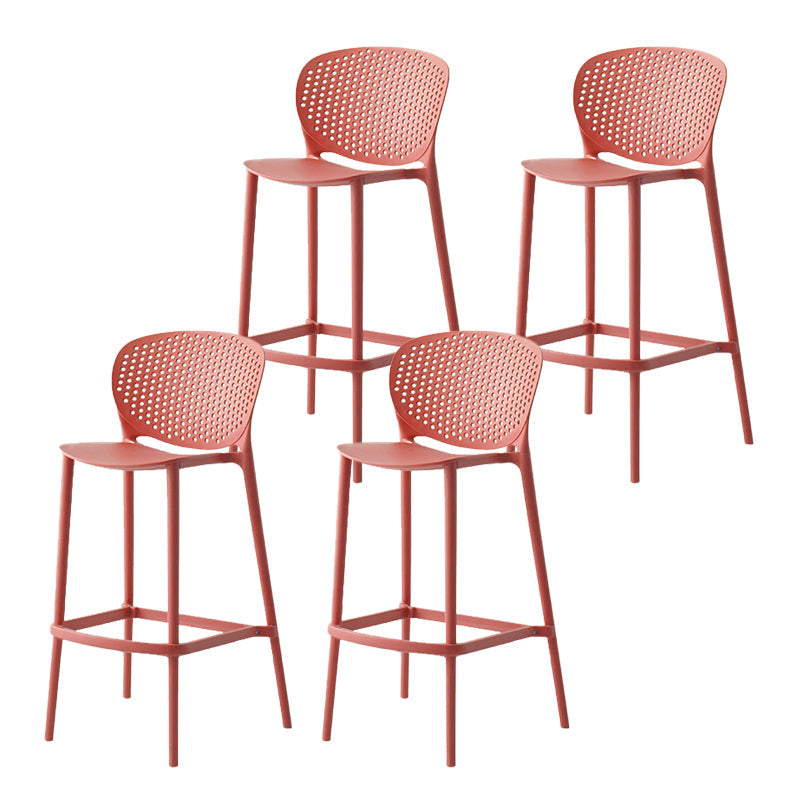 Industrial Stackable Armless Bar Stool Plastic Low Back Bar Stool Red 4 Piece Set Clearhalo 'Bar Furniture' 'Bar Stools' 'bar_stools' 'furn' 'furn_bar_stools' 'Furniture' 'Kitchen & Dining Furniture' 6473110