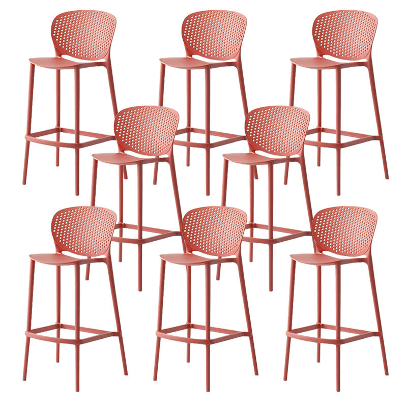 Industrial Stackable Armless Bar Stool Plastic Low Back Bar Stool Red 8 Piece Set Clearhalo 'Bar Furniture' 'Bar Stools' 'bar_stools' 'furn' 'furn_bar_stools' 'Furniture' 'Kitchen & Dining Furniture' 6473112