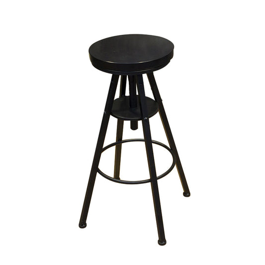 Industrial Adjustable Height Dining Stool Wood Bar Stool with Footrest