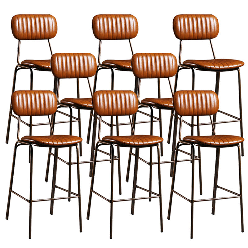 Modern Leather Bar Stool Backrest Counter Stool for Living Room Brown 8 Piece Set Clearhalo 'Bar Furniture' 'Bar Stools' 'bar_stools' 'furn' 'furn_bar_stools' 'Furniture' 'Kitchen & Dining Furniture' 6473743