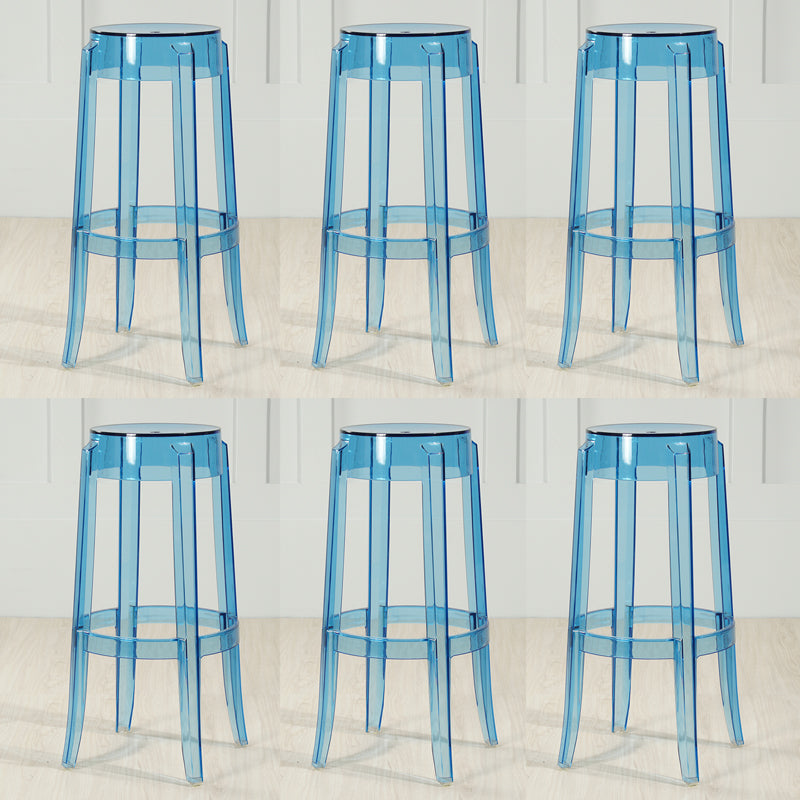 Industrial Backless Round Seat Acrylic Armless Bar Stool for Living Room Blue-Clear 6 Piece Set Bar Stool(30"H) Clearhalo 'Bar Furniture' 'Bar Stools' 'bar_stools' 'furn' 'furn_bar_stools' 'Furniture' 'Kitchen & Dining Furniture' 6473838