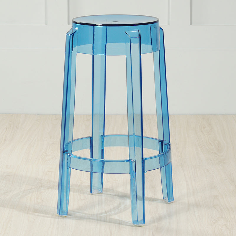 Industrial Backless Round Seat Acrylic Armless Bar Stool for Living Room Blue-Clear 1 Piece Counter Stool(26"H) Clearhalo 'Bar Furniture' 'Bar Stools' 'bar_stools' 'furn' 'furn_bar_stools' 'Furniture' 'Kitchen & Dining Furniture' 6473877