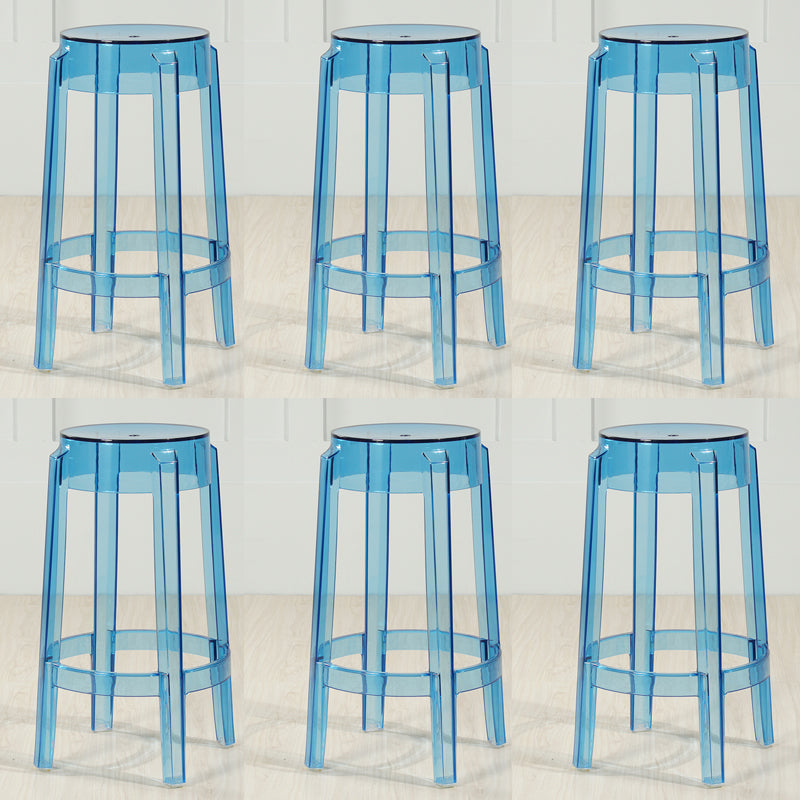 Industrial Backless Round Seat Acrylic Armless Bar Stool for Living Room Blue-Clear 6 Piece Set Counter Stool(26"H) Clearhalo 'Bar Furniture' 'Bar Stools' 'bar_stools' 'furn' 'furn_bar_stools' 'Furniture' 'Kitchen & Dining Furniture' 6473880