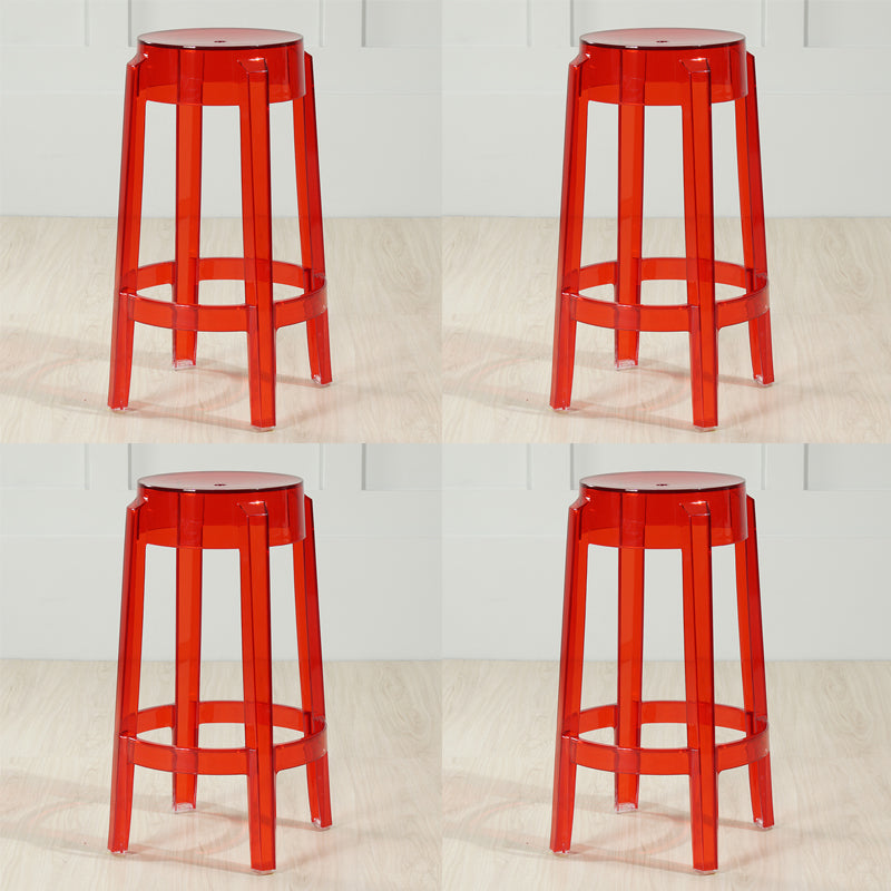 Industrial Backless Round Seat Acrylic Armless Bar Stool for Living Room Clear-Red 4 Piece Set Counter Stool(26"H) Clearhalo 'Bar Furniture' 'Bar Stools' 'bar_stools' 'furn' 'furn_bar_stools' 'Furniture' 'Kitchen & Dining Furniture' 6473884