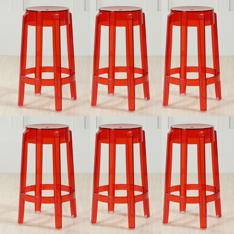 Industrial Backless Round Seat Acrylic Armless Bar Stool for Living Room Clear-Red 6 Piece Set Counter Stool(26"H) Clearhalo 'Bar Furniture' 'Bar Stools' 'bar_stools' 'furn' 'furn_bar_stools' 'Furniture' 'Kitchen & Dining Furniture' 6473885