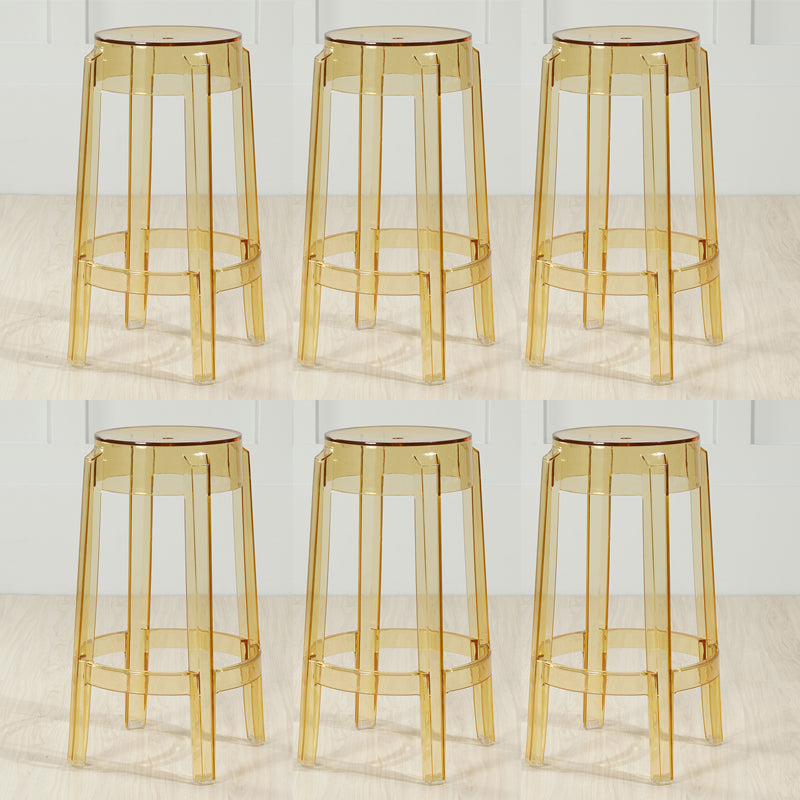 Industrial Backless Round Seat Acrylic Armless Bar Stool for Living Room Clear Yellow 6 Piece Set Counter Stool(26"H) Clearhalo 'Bar Furniture' 'Bar Stools' 'bar_stools' 'furn' 'furn_bar_stools' 'Furniture' 'Kitchen & Dining Furniture' 6473890