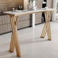 Glam Bar-height Table Faux Marble Top Bistro Pub Table with Gold Base 55.1"L x 17.7"W x 41.3"H Without Chairs Clearhalo 'Bar Furniture' 'Bar Tables' 'bar_tables' 'furn' 'furn_bar_tables' 'Furniture' 'Kitchen & Dining Furniture' 6474073