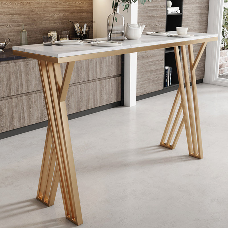 Glam Bar-height Table Faux Marble Top Bistro Pub Table with Gold Base 55.1"L x 17.7"W x 41.3"H Without Chairs Clearhalo 'Bar Furniture' 'Bar Tables' 'bar_tables' 'furn' 'furn_bar_tables' 'Furniture' 'Kitchen & Dining Furniture' 6474073