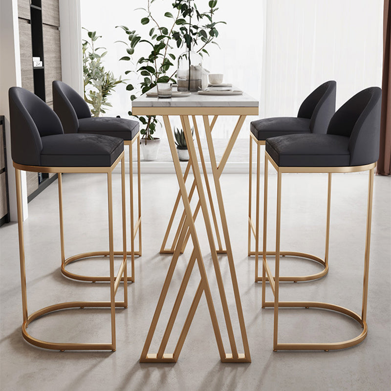 Glam Bar-height Table Faux Marble Top Bistro Pub Table with Gold Base 39.4"L x 17.7"W x 41.3"H Without Chairs Clearhalo 'Bar Furniture' 'Bar Tables' 'bar_tables' 'furn' 'furn_bar_tables' 'Furniture' 'Kitchen & Dining Furniture' 6474074